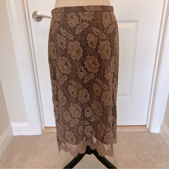J. Crew Dresses & Skirts - J.Crew Brown Floral Lace Pencil Skirt – Midi SZ 14
